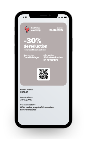 Bon de réductionProposez des bons de réduction ou codes promotionnelle personnalisés. Engagez les bons clients, au bon moment.