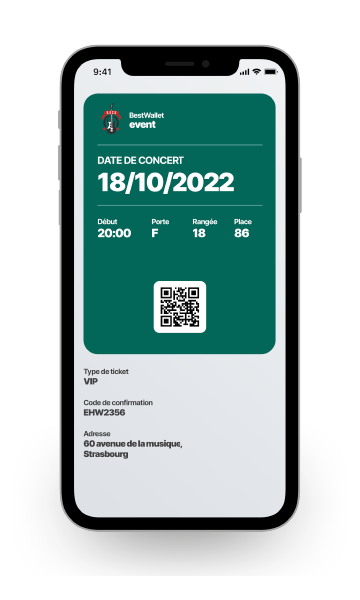 Ticket d’événementDématérialisez vos billets d’événements : théâtres, cinémas, foires et expositions tout en envoyant une notification push de rappel le jour de l’événement !